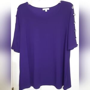 89th + Madison  Dressy Top With Cut Out Sleeves With Sparkle   Purple